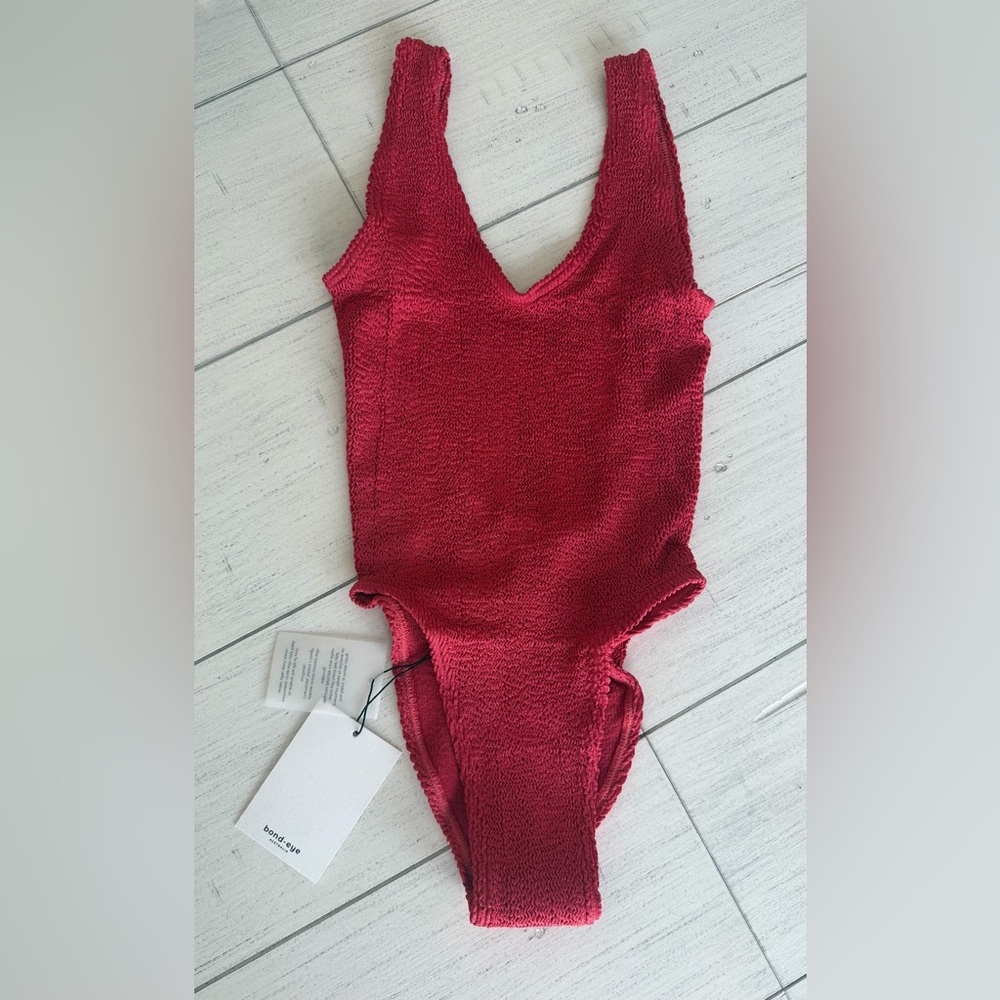 Bond-eye Mara One-piece Swimsuit NWT One Size Ribbed Color Blood Orange Shimmer
